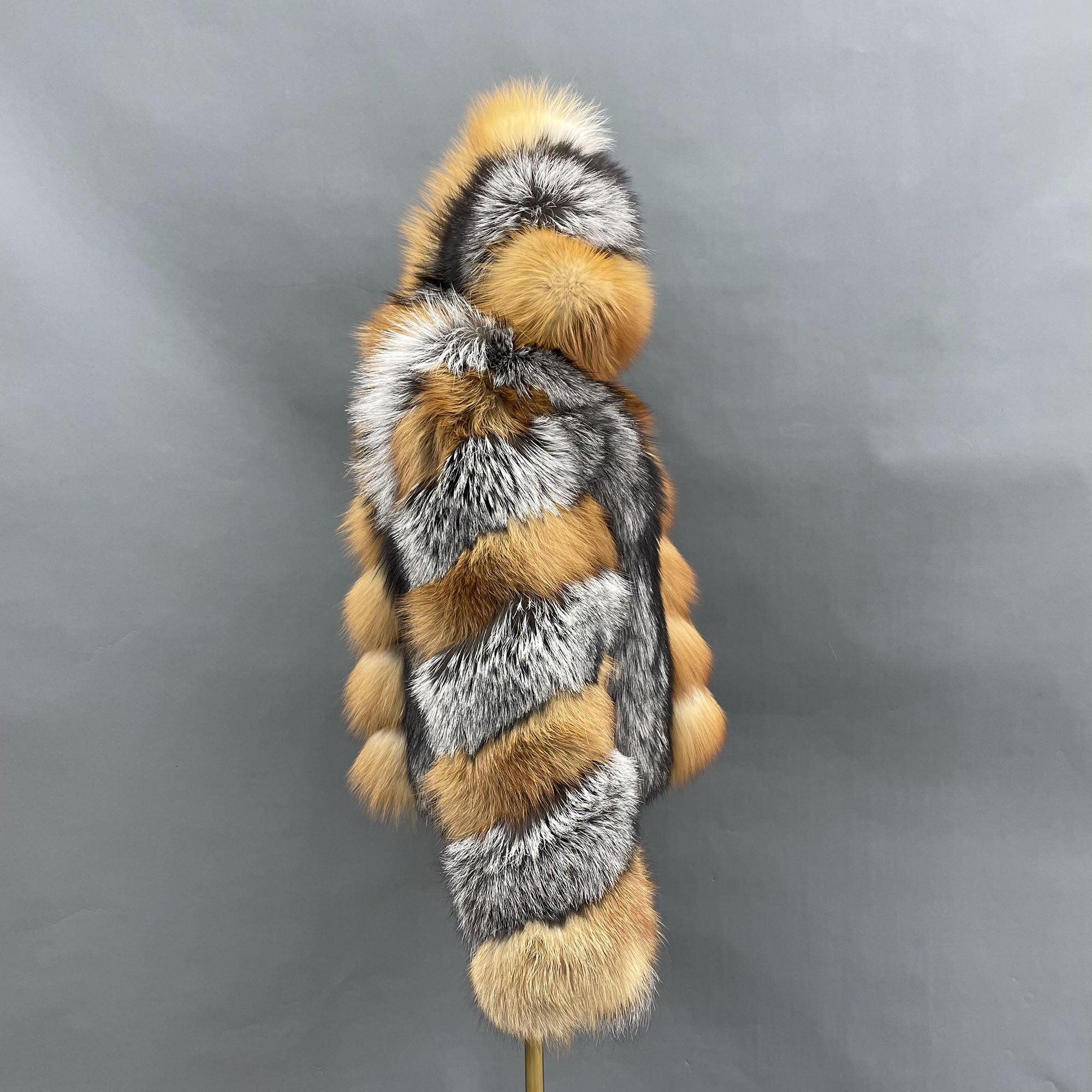 Women's Real Silver Fox & Red Fox Fur Hooded Jacket | Luxury Two-Tone Coat