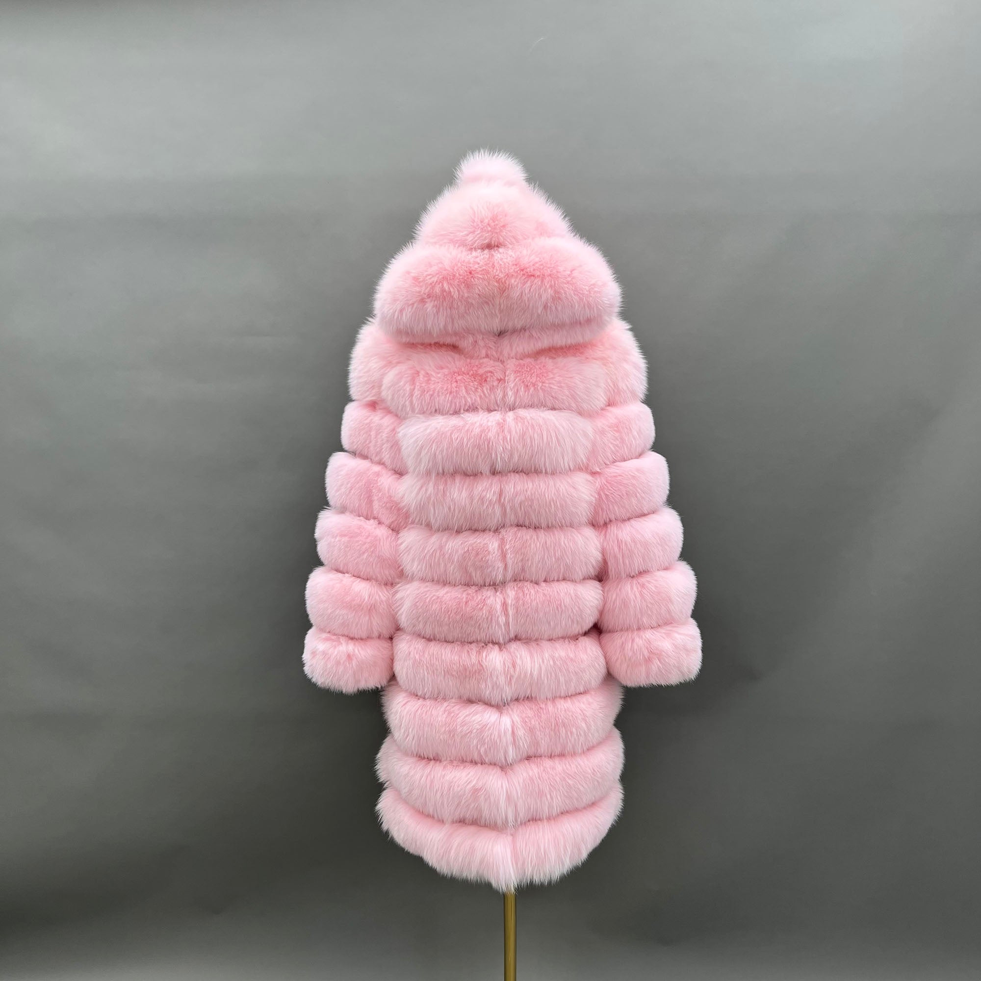 Women's Real Fox Fur Hooded Mid-Calf Coat | Horizontal Stripe | Multiple Colors