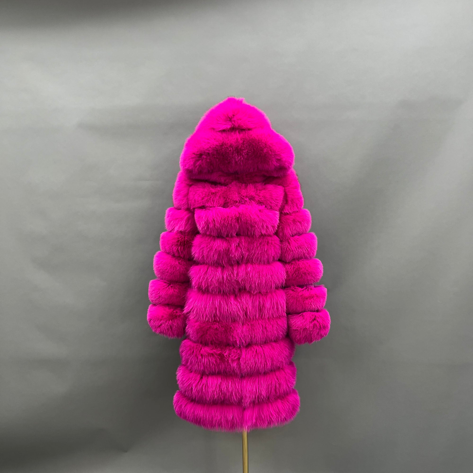 Women's Real Fox Fur Hooded Mid-Calf Coat | Horizontal Stripe | Multiple Colors
