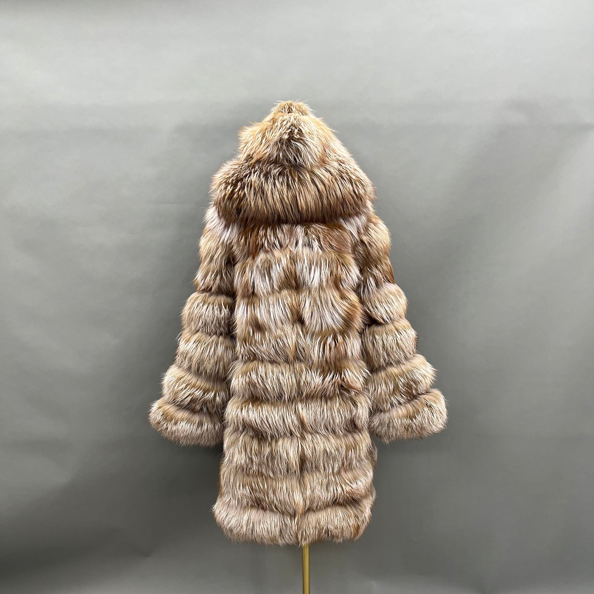 Women's Real Fox Fur Hooded Mid-Calf Coat | Horizontal Stripe | Multiple Colors