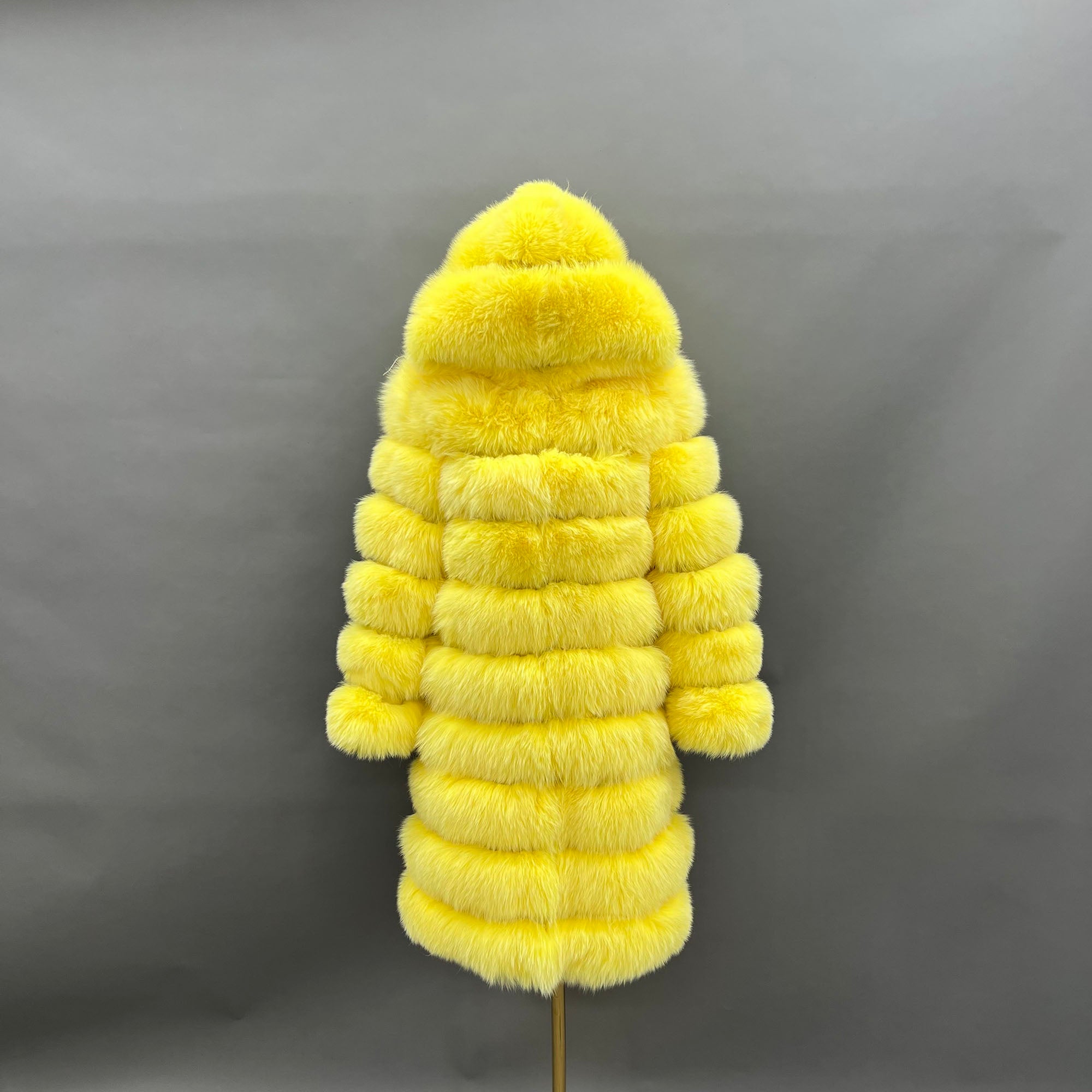 Women's Real Fox Fur Hooded Mid-Calf Coat | Horizontal Stripe | Multiple Colors