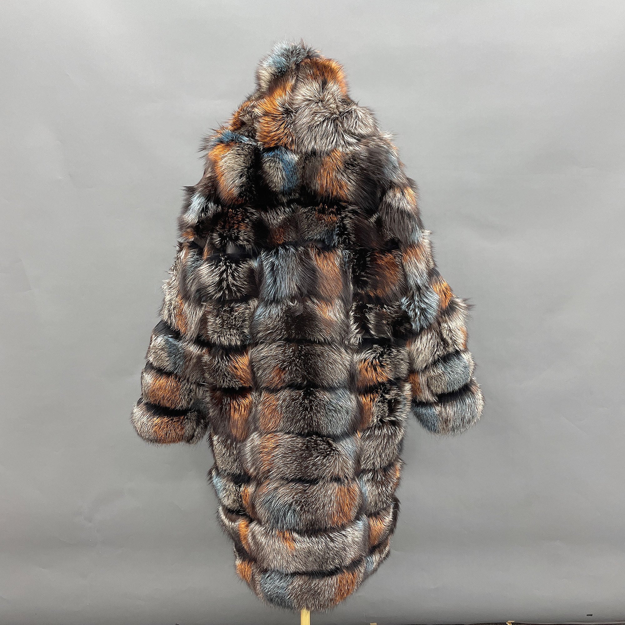 Women's Real Fox Fur Hooded Mid-Calf Coat | Horizontal Stripe | Multiple Colors