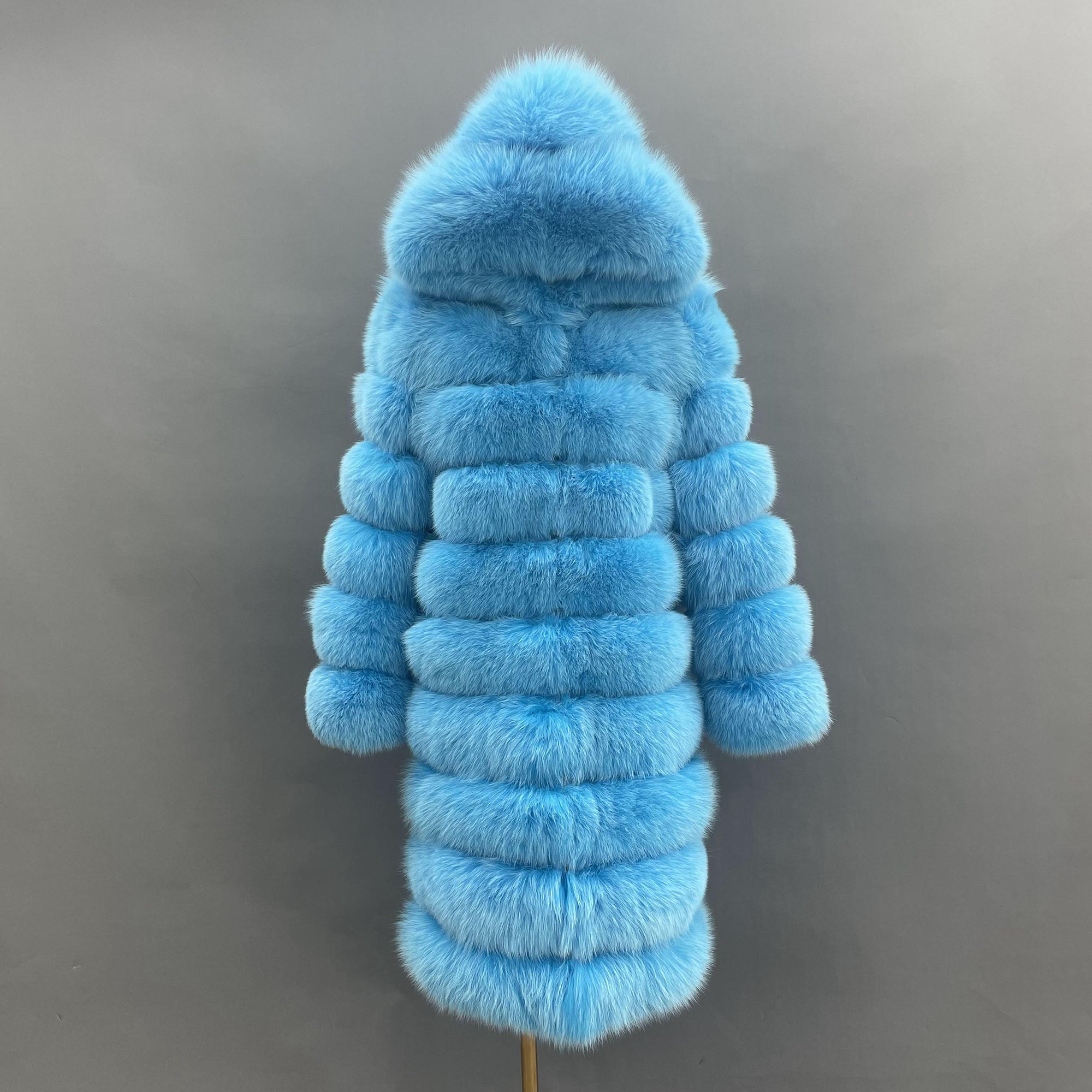 Women's Real Fox Fur Hooded Mid-Calf Coat | Horizontal Stripe | Multiple Colors
