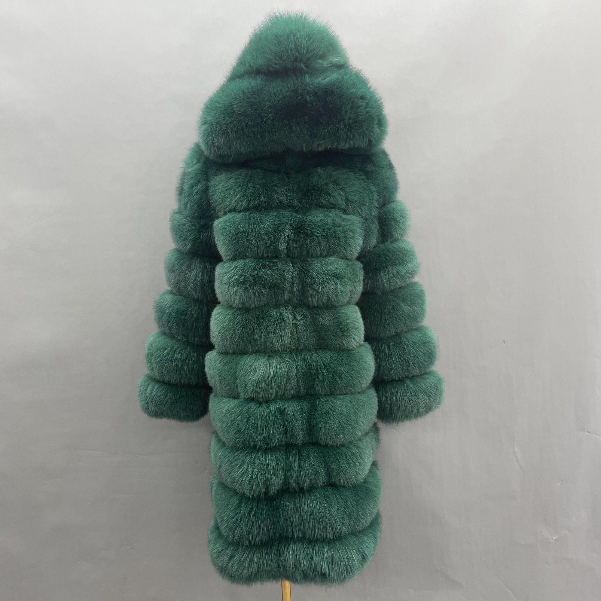 Women's Real Fox Fur Hooded Mid-Calf Coat | Horizontal Stripe | Multiple Colors