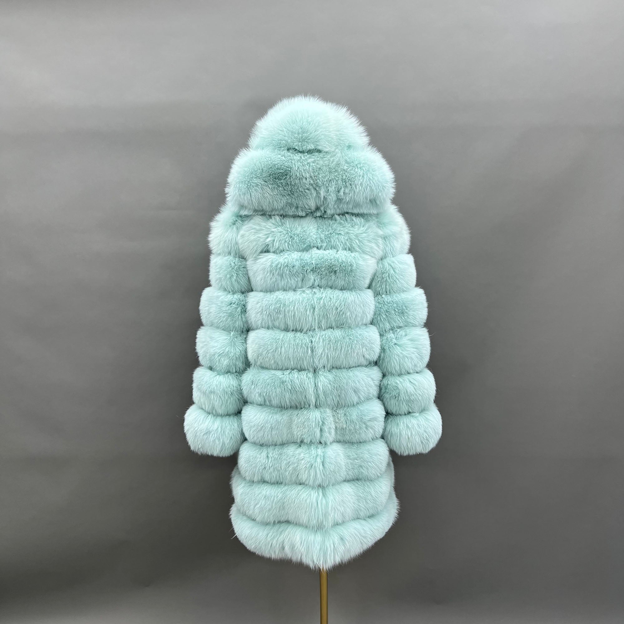 Women's Real Fox Fur Hooded Mid-Calf Coat | Horizontal Stripe | Multiple Colors