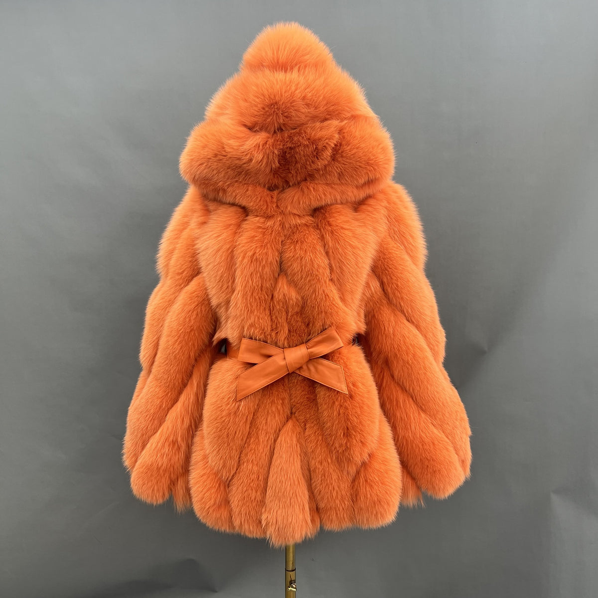 Women's Real Fox Fur Hip-Length Jacket with Oversized Hood & Bow Detail — Downtown Rhythm