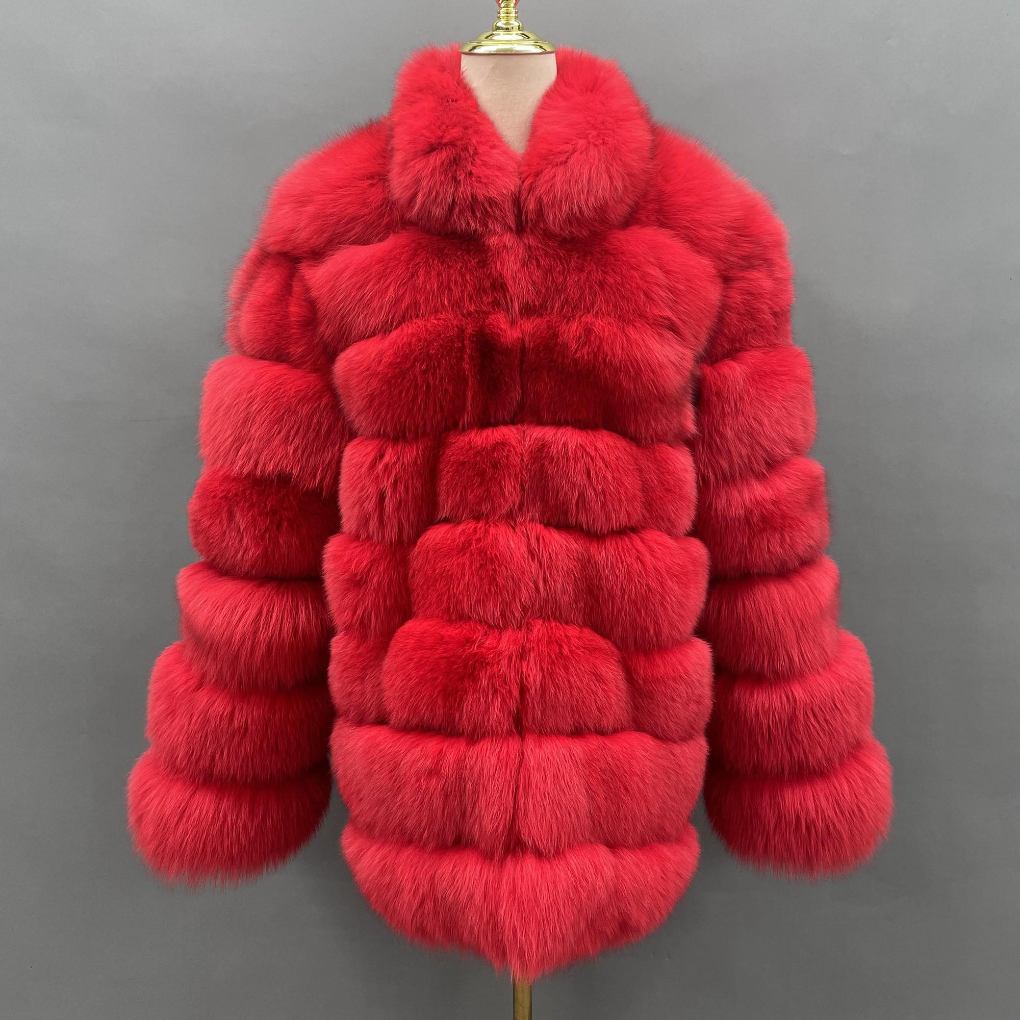 Men Real Fox Fur 8 Horizontal Stripe Stand Collar Luxury Fur Jacket