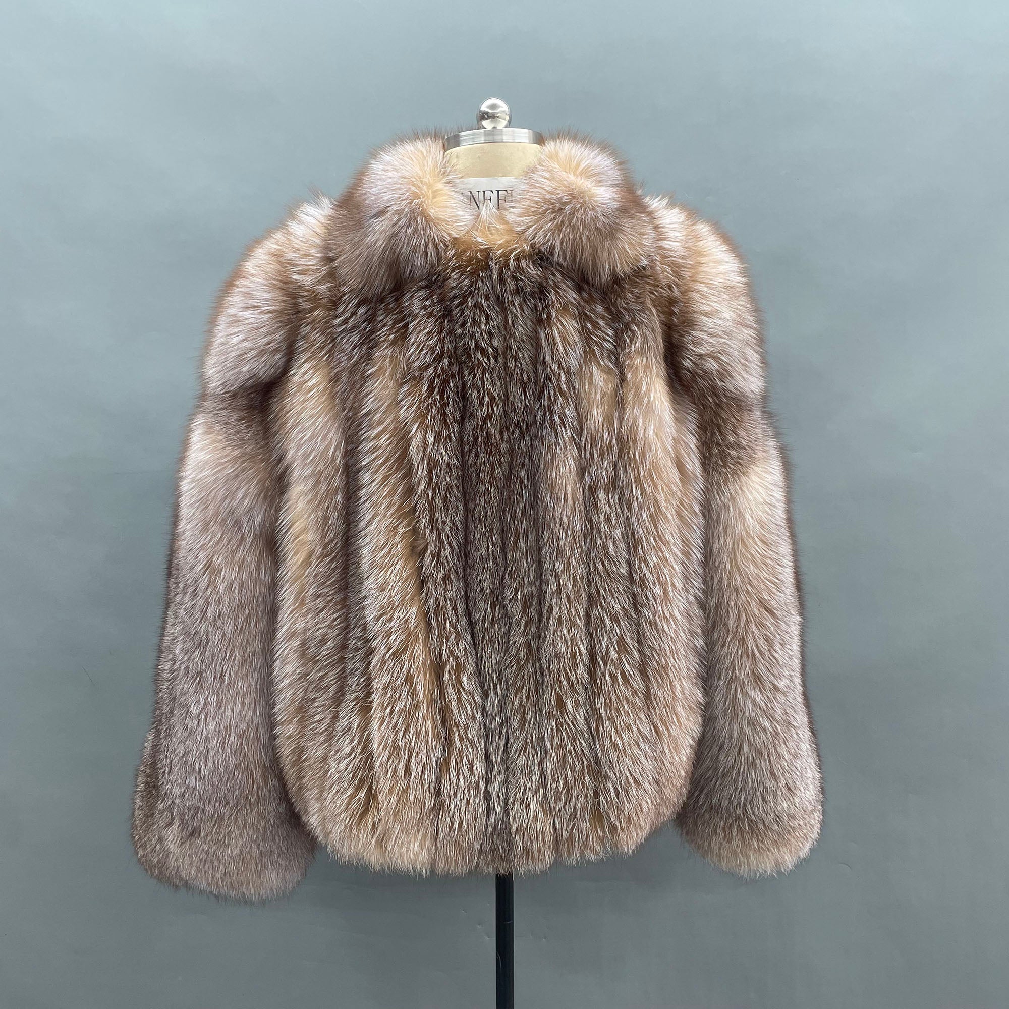 Men's Real Fox Fur Coat | Luxury Short Jacket | Silver, Crystal, Cross, Shadow & Blue Fox