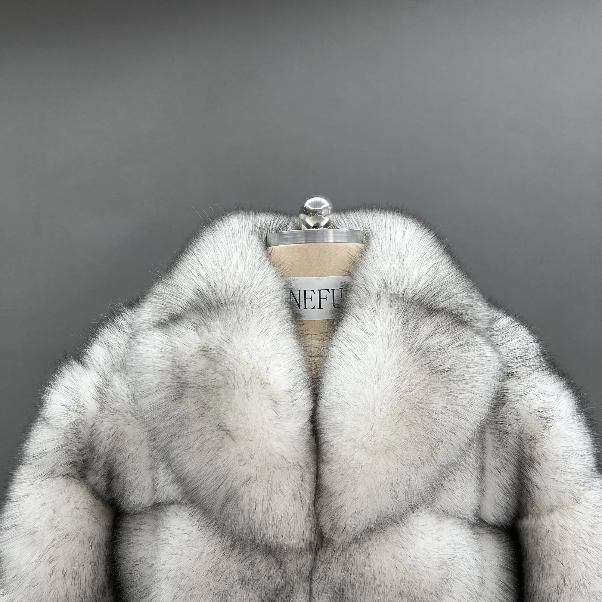 Women's Frosted Fox Fur Coat - Frost Black - Model Back