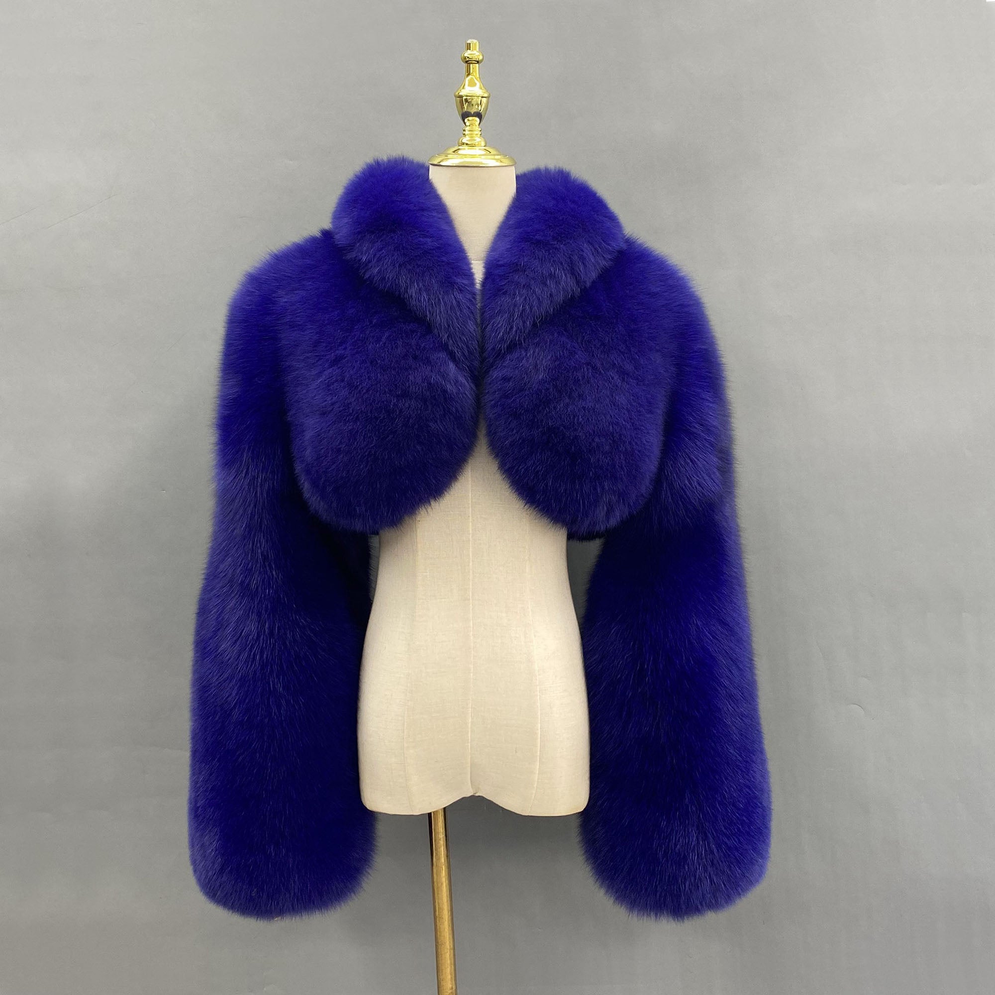 Women's Whole-Pelt Fox Fur Cropped Jacket with Oversized Shawl Collar — Downtown Rhythm