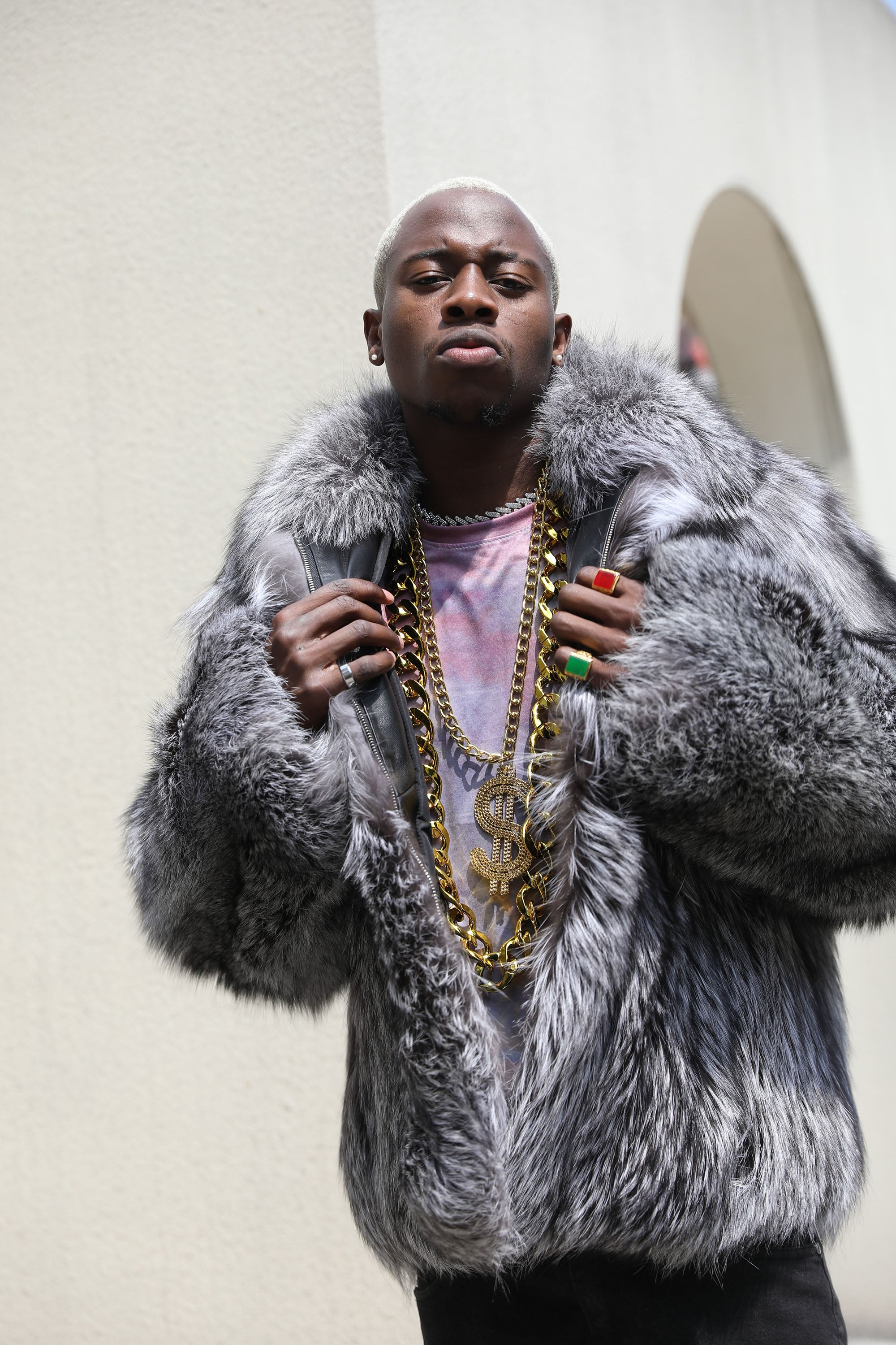 Men's Real Fox Fur Coat | Luxury Short Jacket | Silver, Crystal, Cross, Shadow & Blue Fox