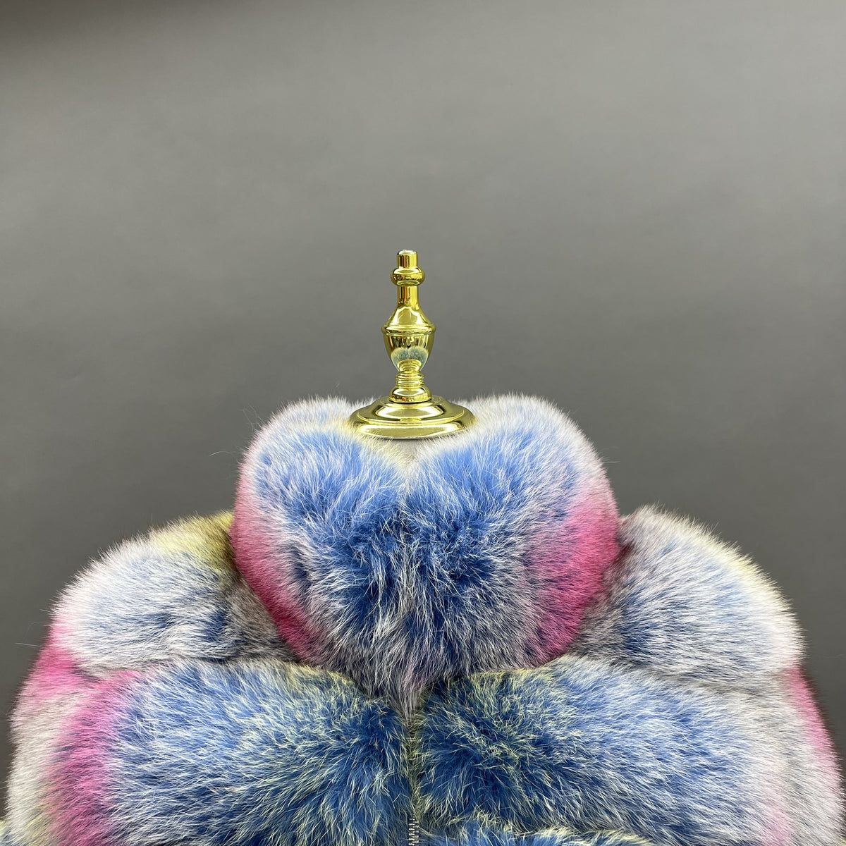 Women's Real Multicolor Fox Fur Cropped Jacket with Stand Collar & Zip Front — Downtown Rhythm