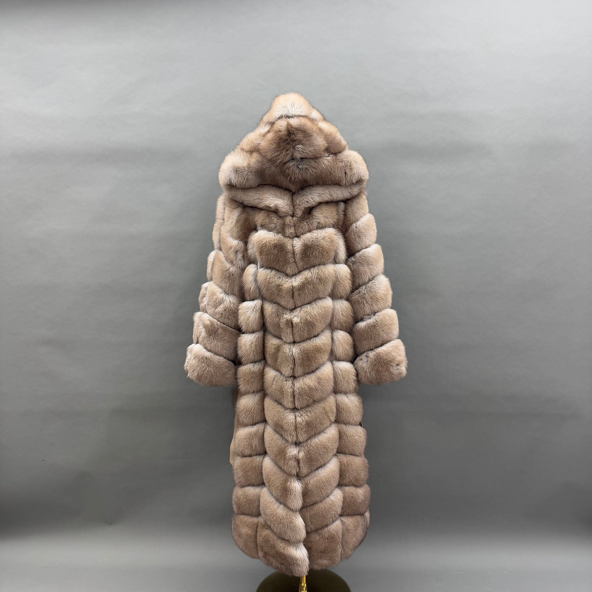 Women's Real Finnish Fox Fur Hooded Belted Maxi Coat — The Entrance