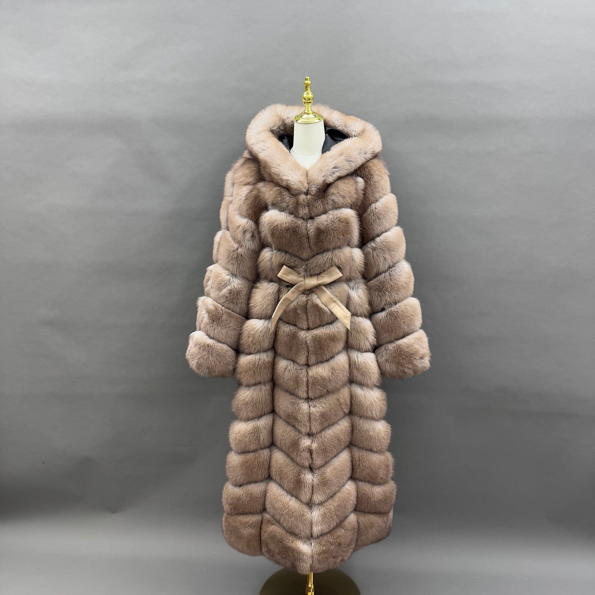 Women's Real Finnish Fox Fur Hooded Belted Maxi Coat — The Entrance