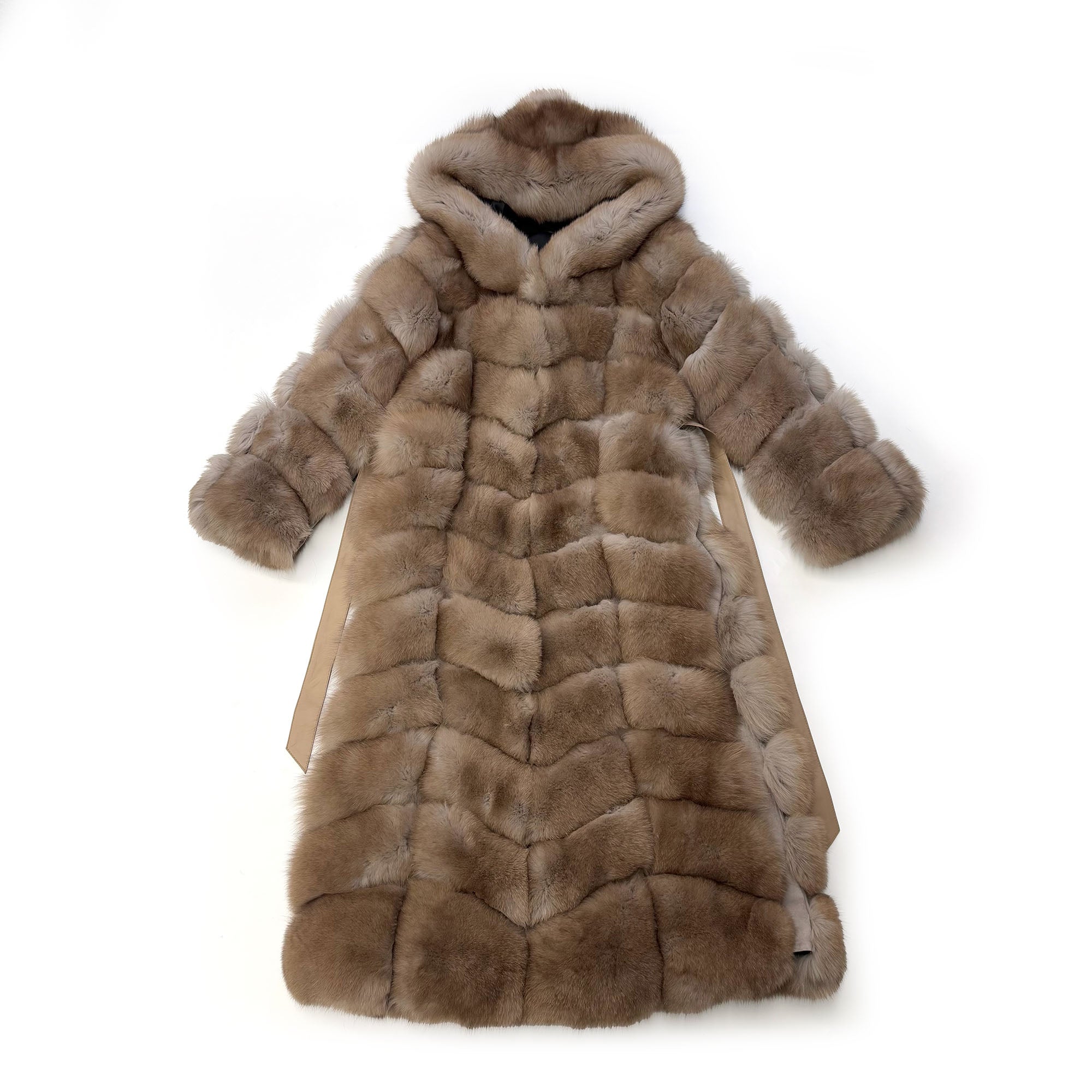 Women's Real Finnish Fox Fur Hooded Belted Maxi Coat — The Entrance