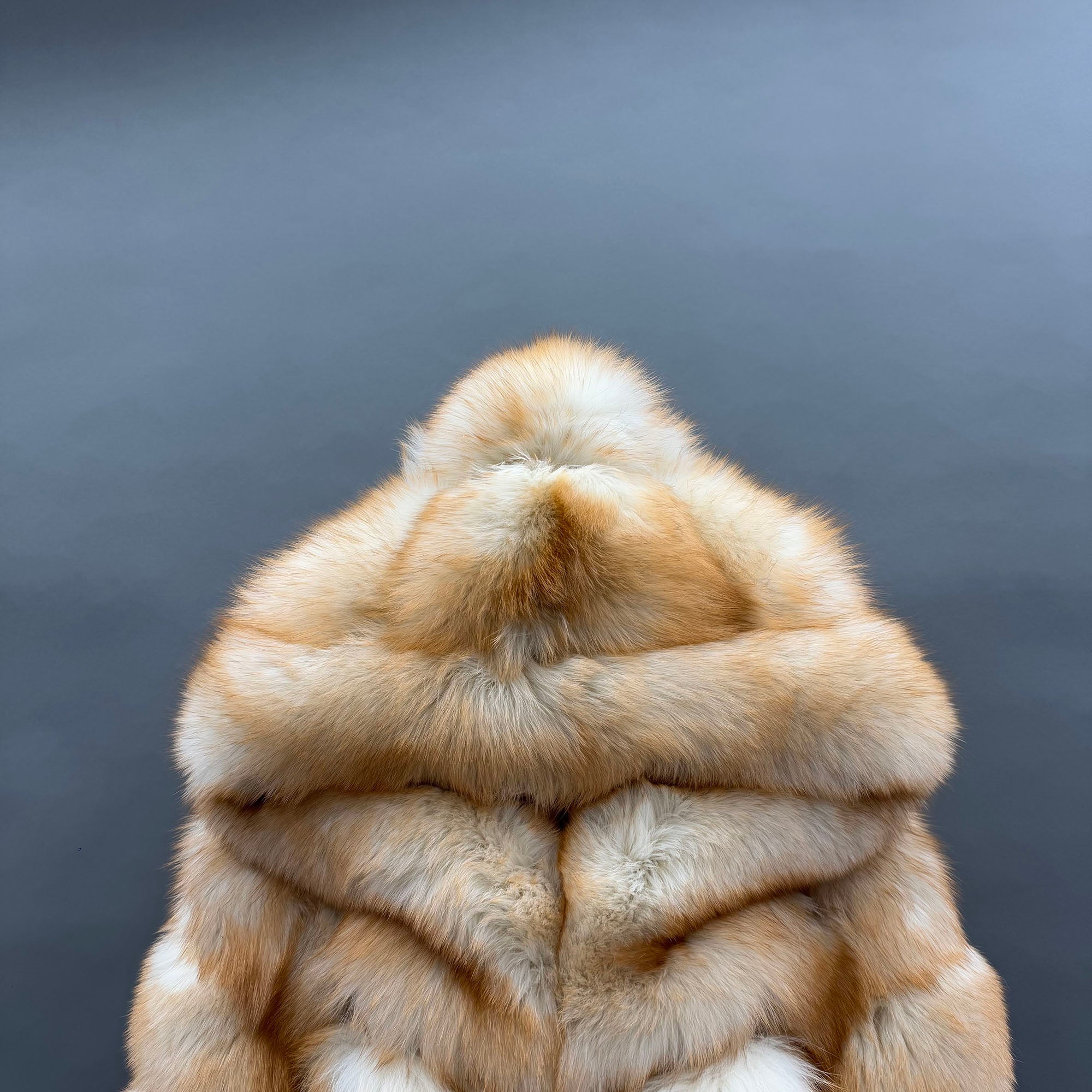 Women's Real Finnish Fox Fur Hooded Belted Maxi Coat - model full length grey