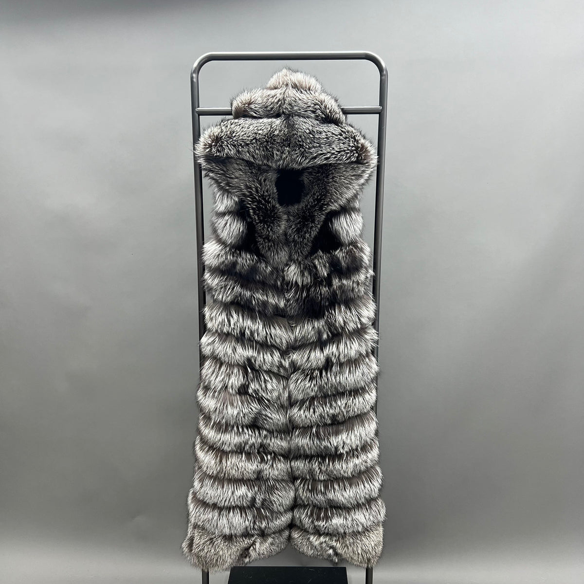 Women's Real Silver Fox Fur Hooded Full-Length Vest - model lifestyle 1