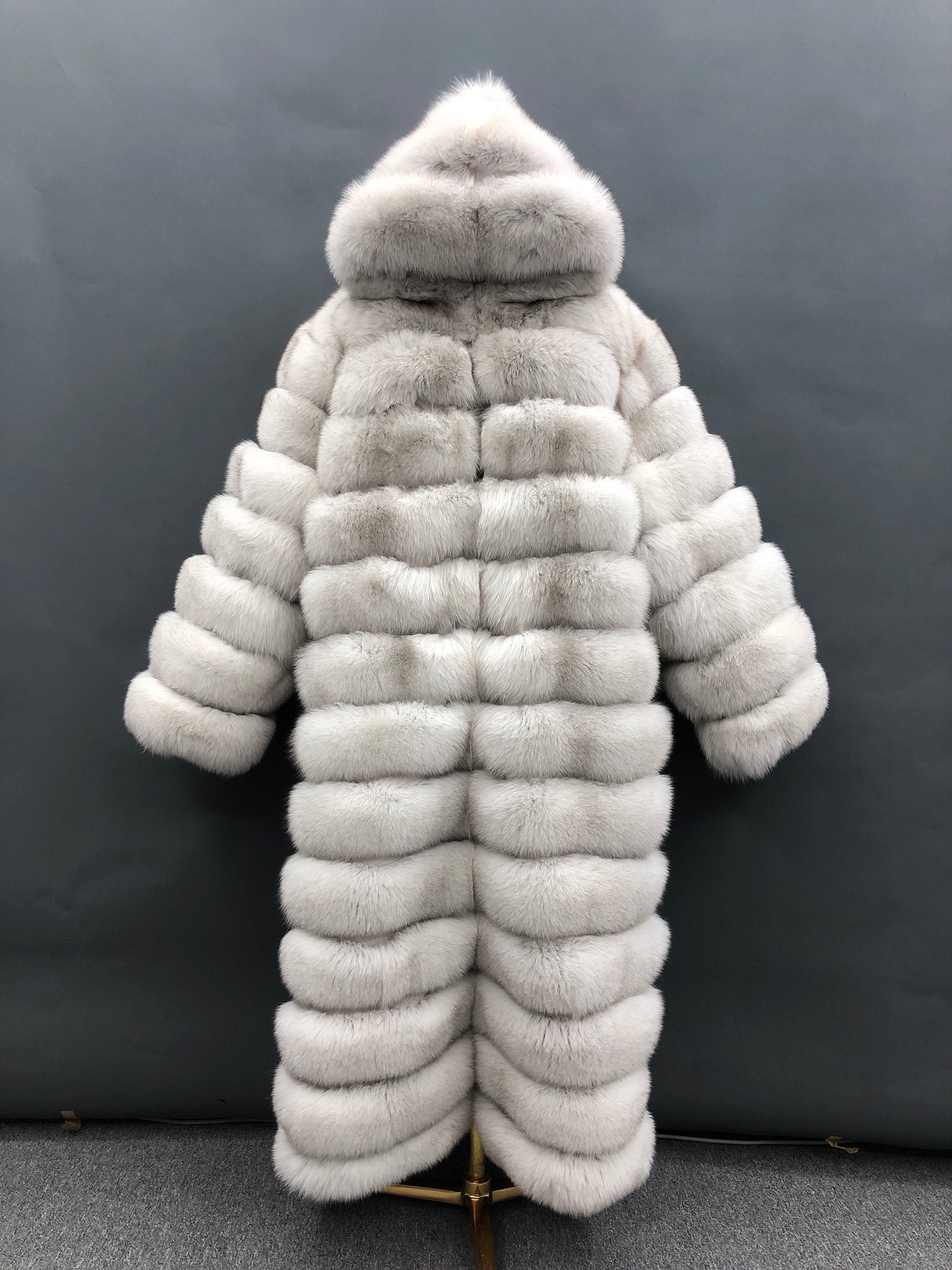 Women's Real Fox Fur Full-Body Hooded Overcoat | Multiple Colors | Custom Available