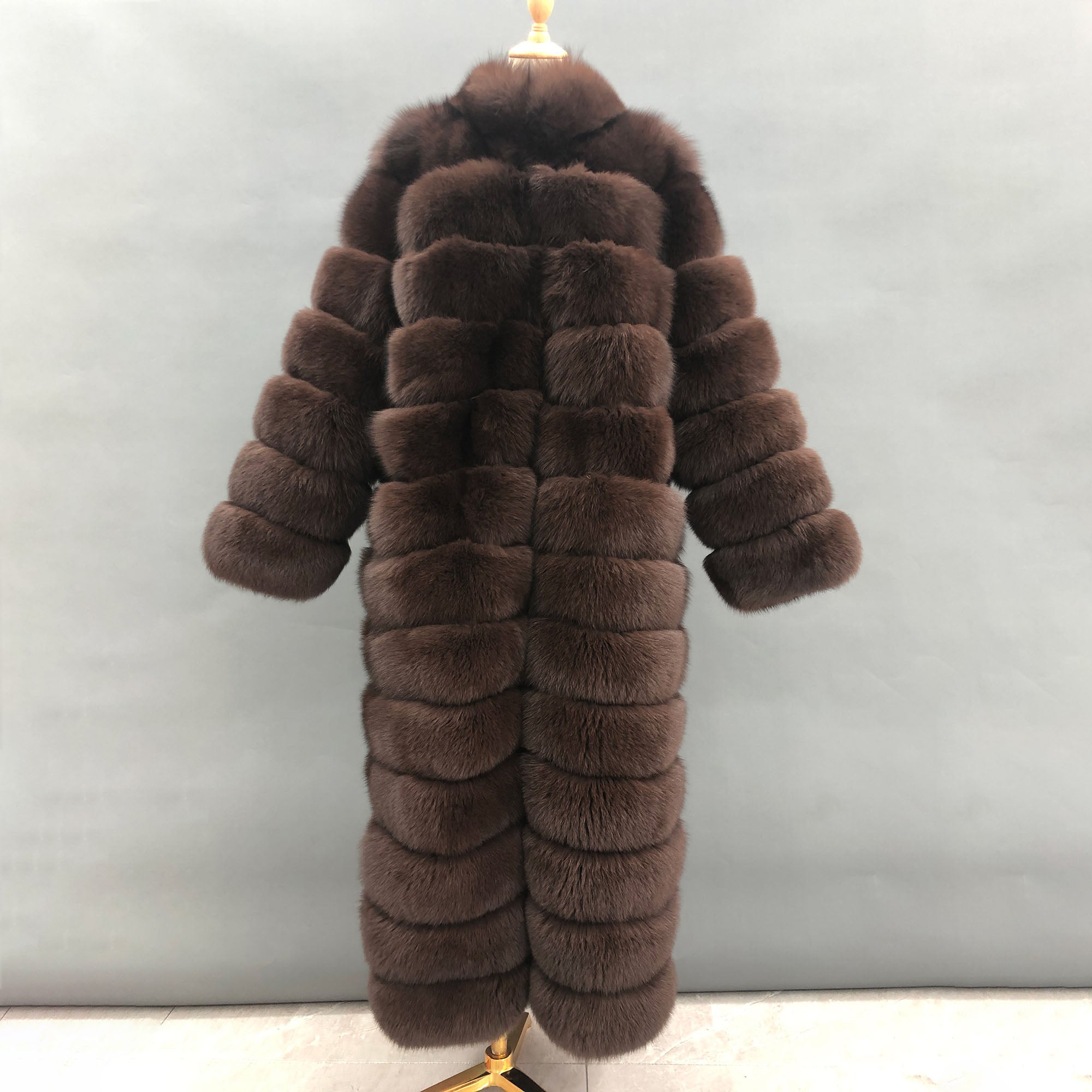 Women's Real Fox Fur Long Coat | Stand Collar | Classic Design | Multiple Colors Available