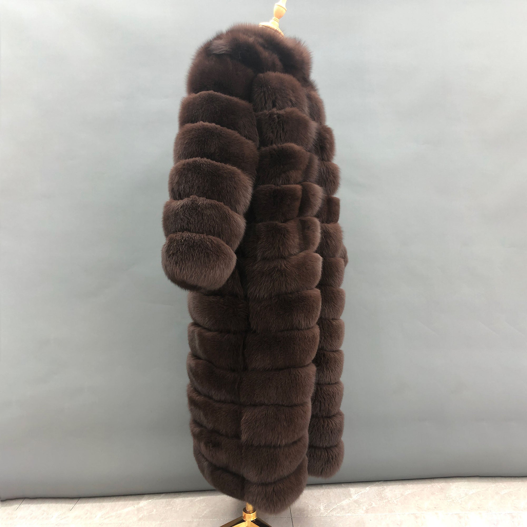 Women's Real Fox Fur Long Coat | Stand Collar | Classic Design | Multiple Colors Available