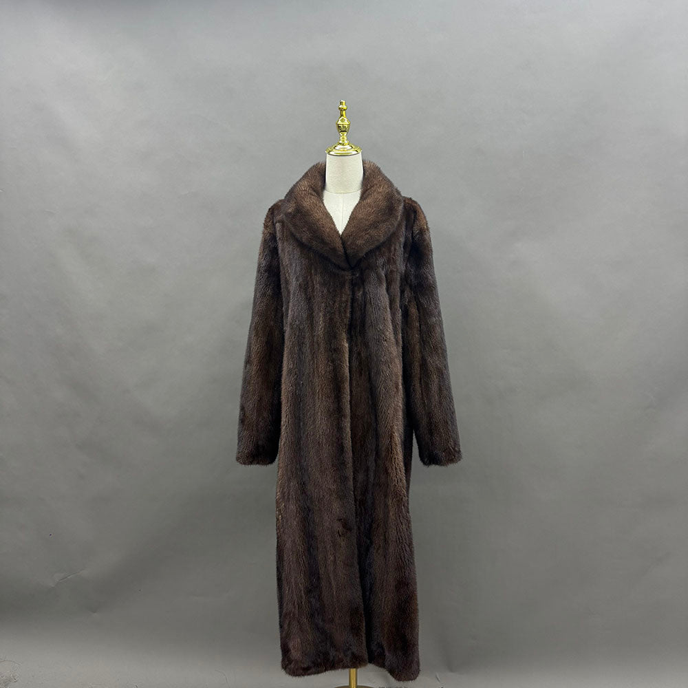 Women's Real Mink Fur Shawl-Collar Full-Length Coat — front view