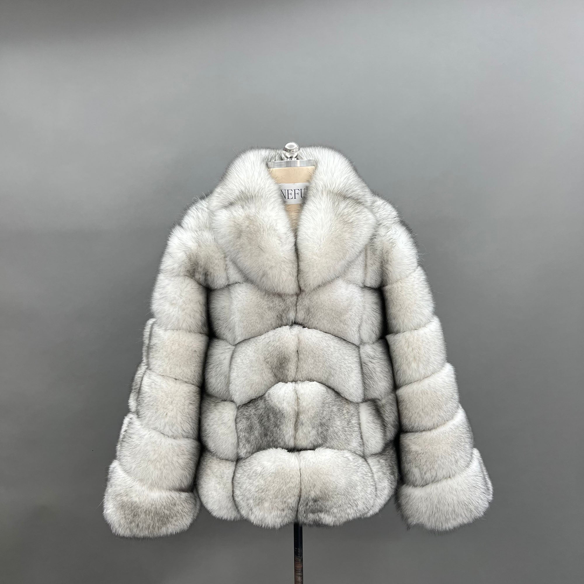 Men's Frosted Fox Fur Oversized Boxy Jacket with Stand Collar