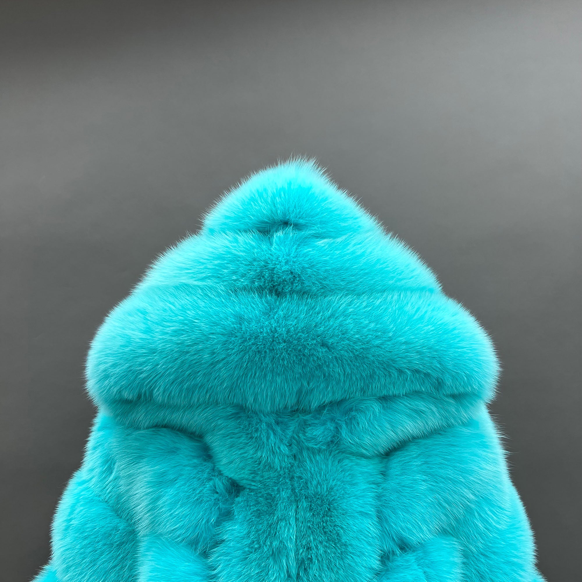 Women's Dyed Fox Fur Hooded Long Coat with Horizontal Stripe Panels — Downtown Rhythm