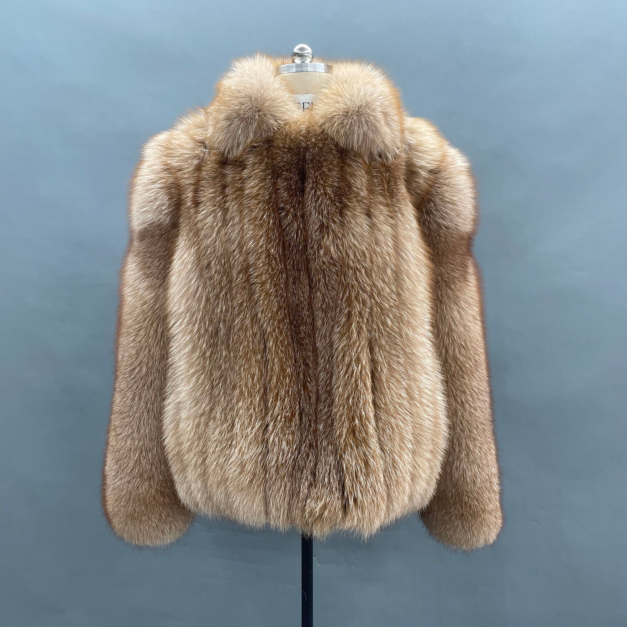 Men's Real Fox Fur Coat | Luxury Short Jacket | Silver, Crystal, Cross, Shadow & Blue Fox