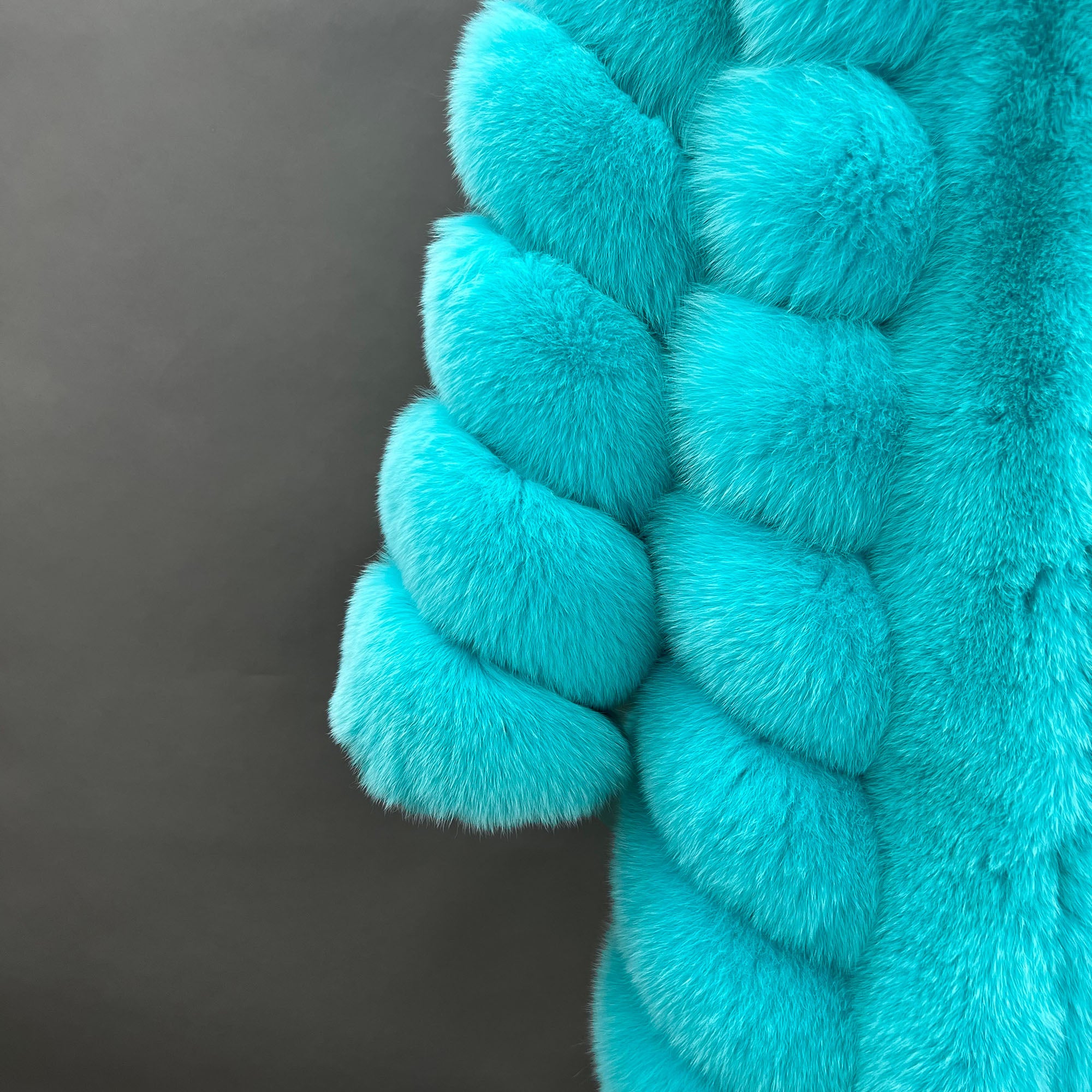 Women's Dyed Fox Fur Hooded Long Coat with Horizontal Stripe Panels — Downtown Rhythm
