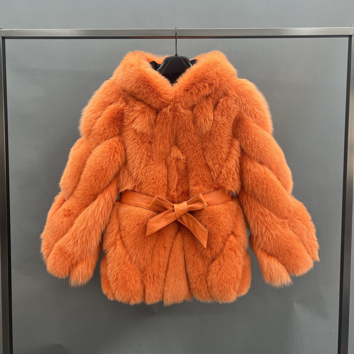 Women's Real Fox Fur Hip-Length Jacket with Oversized Hood & Bow Detail — Downtown Rhythm