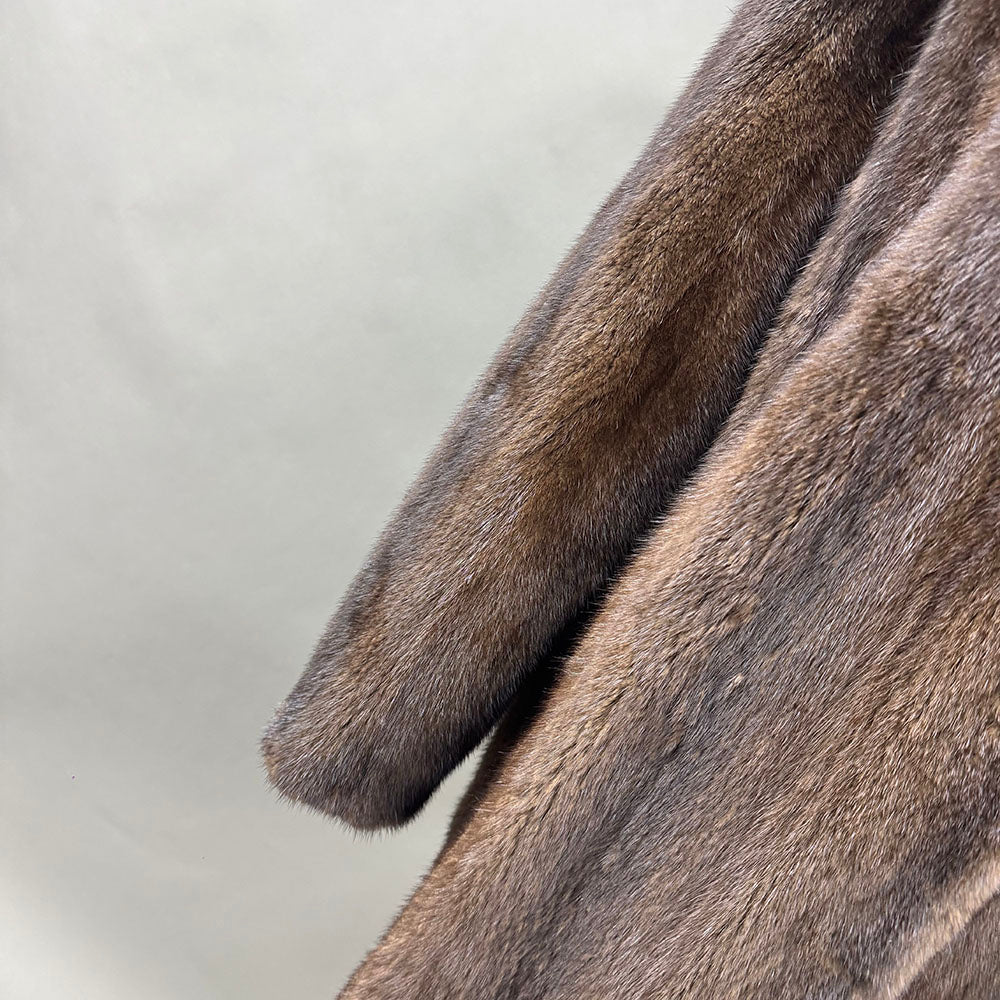 Women's Real Mink Fur Shawl-Collar Full-Length Coat — fur texture detail