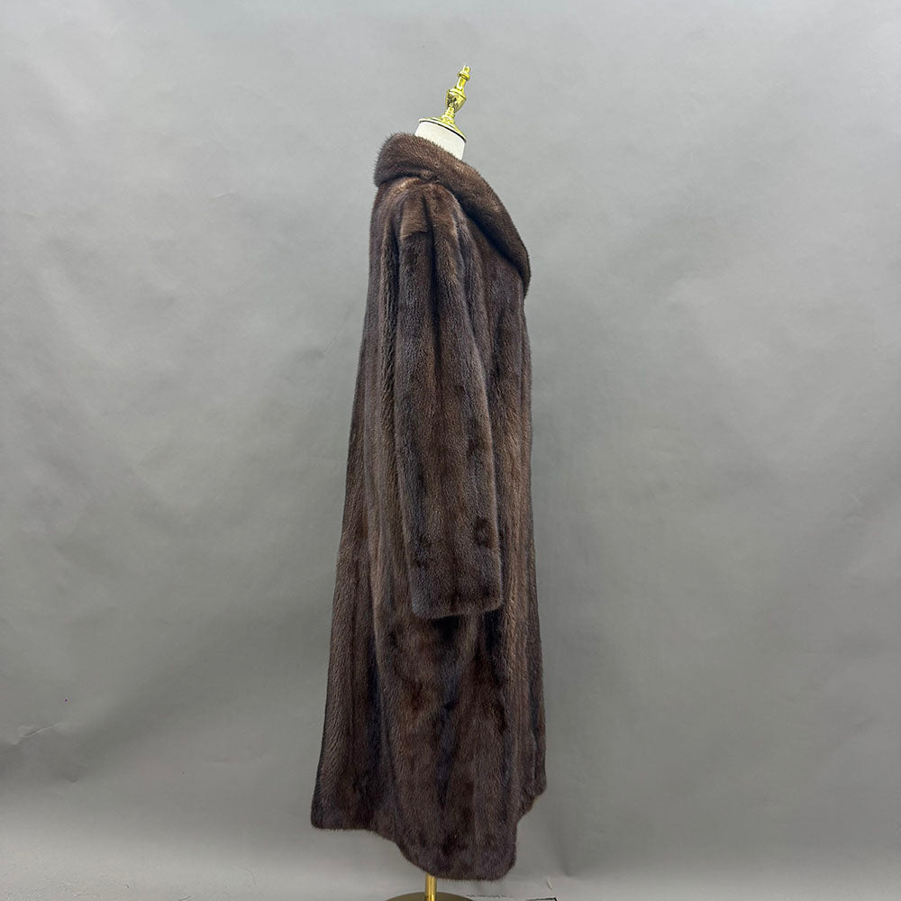 Women's Real Mink Fur Shawl-Collar Full-Length Coat — side view