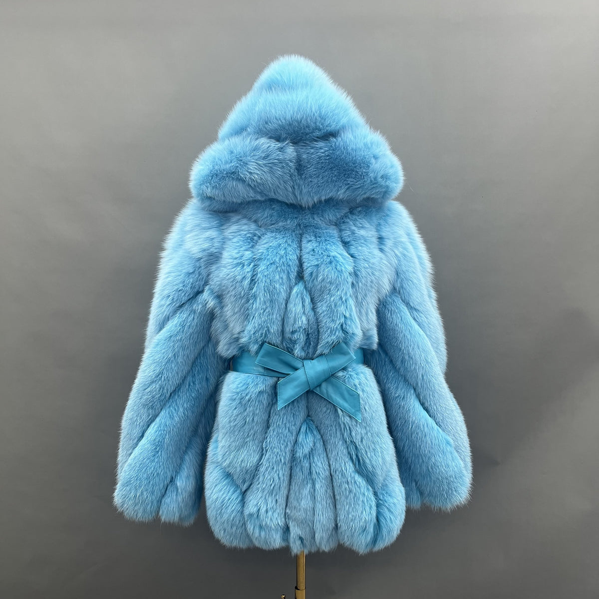 Women's Real Fox Fur Hip-Length Jacket with Oversized Hood & Bow Detail — Downtown Rhythm