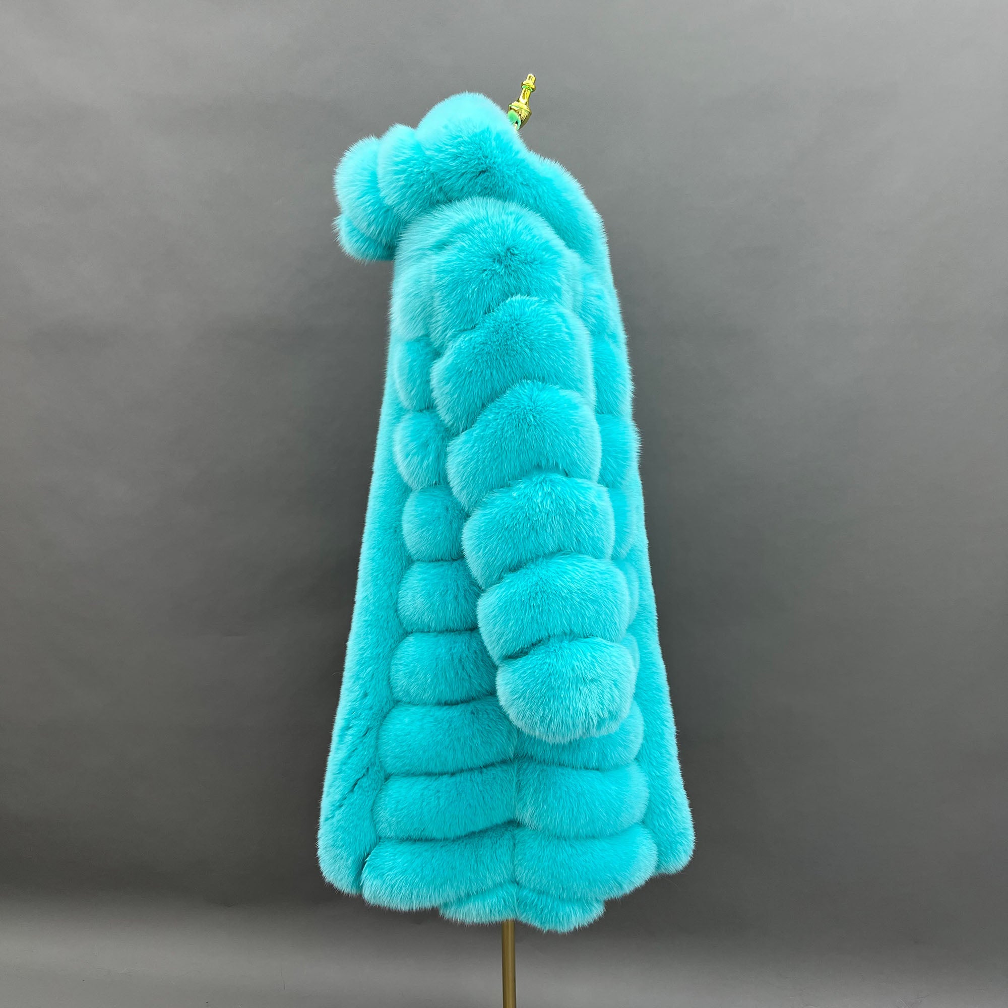 Women's Dyed Fox Fur Hooded Long Coat with Horizontal Stripe Panels — Downtown Rhythm