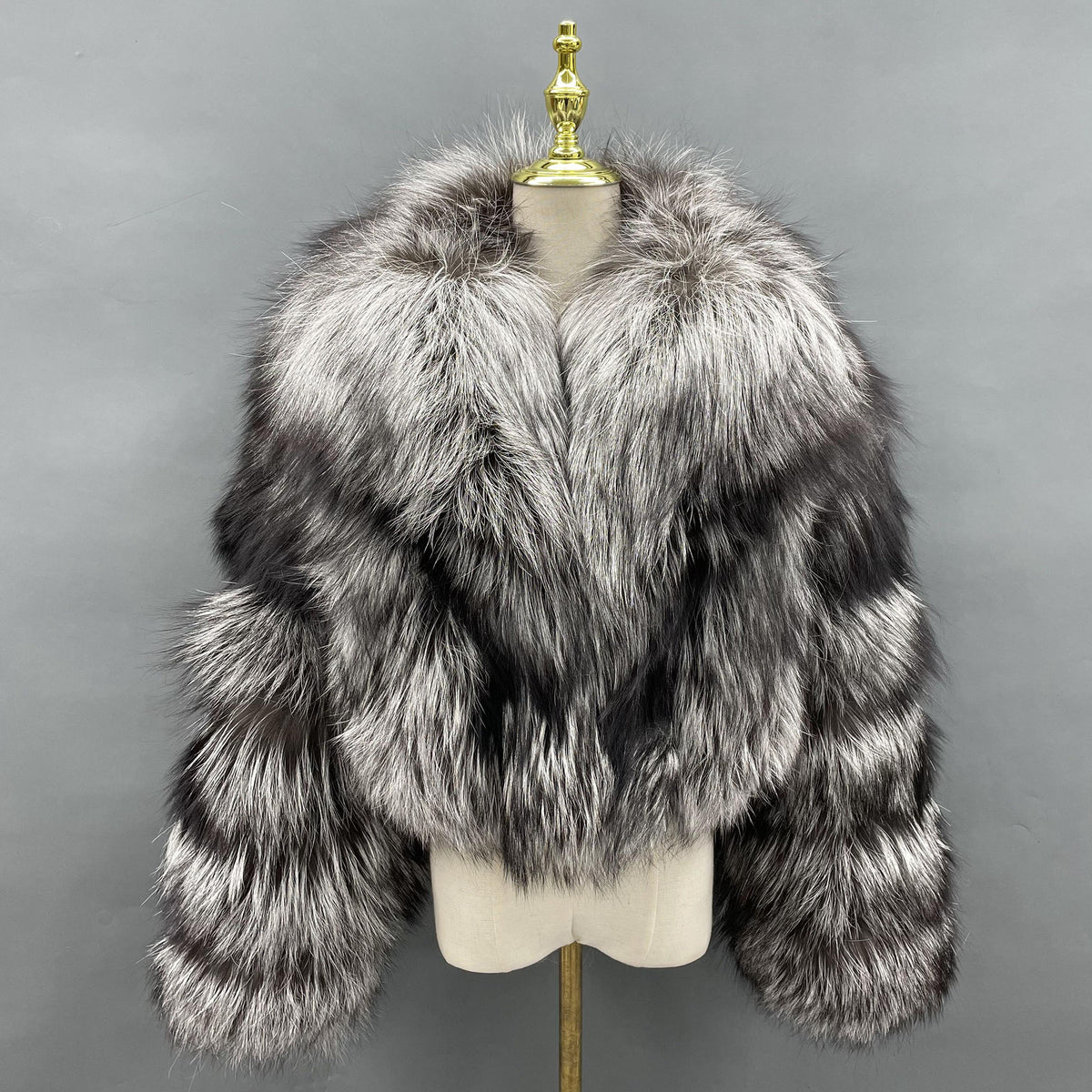 Women's Real Fox Fur Cropped Jacket with Oversized Shawl Collar — Downtown Rhythm