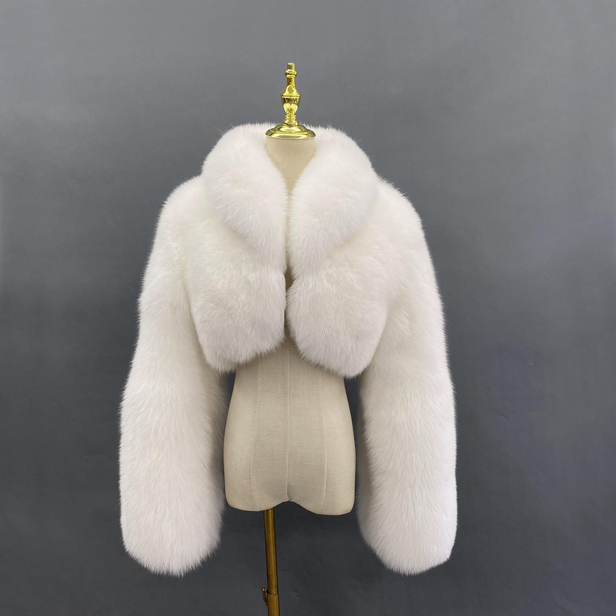 Women's Whole-Pelt Fox Fur Cropped Jacket with Oversized Shawl Collar — Downtown Rhythm