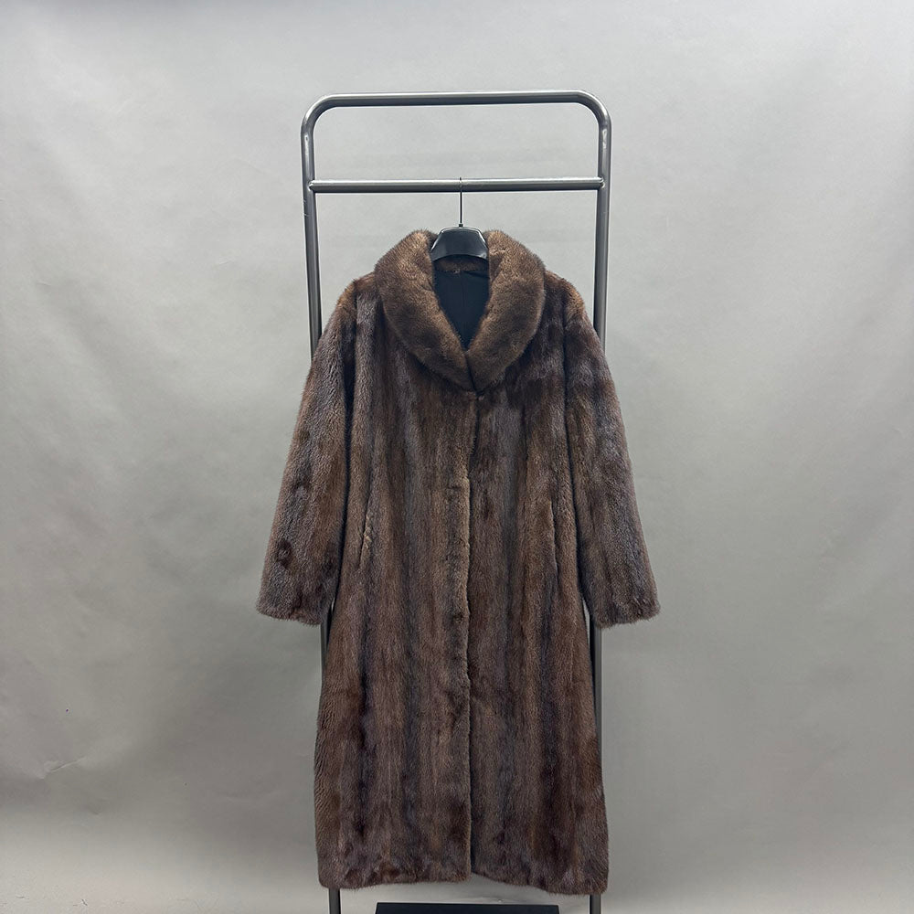 Women's Real Mink Fur Shawl-Collar Full-Length Coat — on hanger