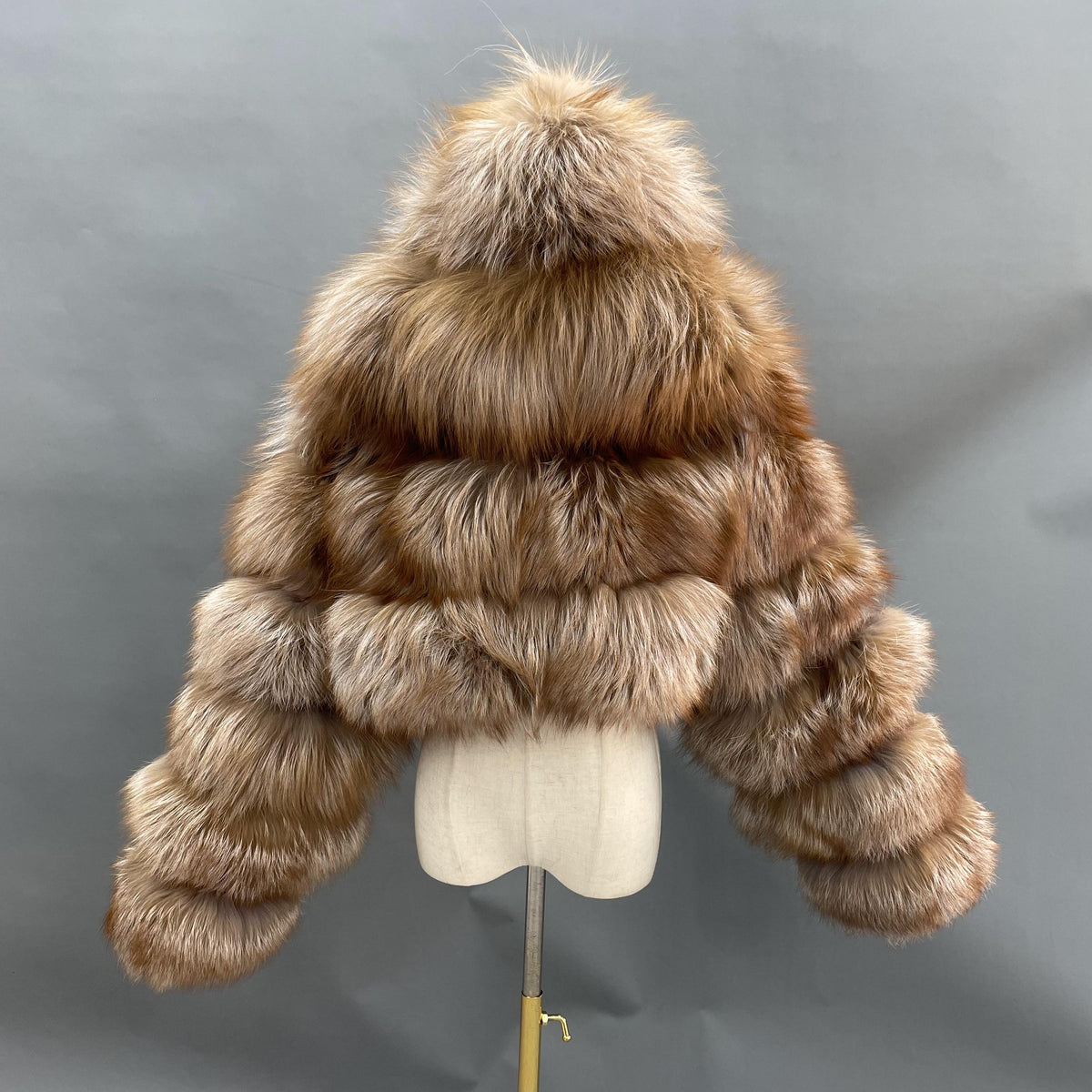 Women's Real Fox Fur Cropped Jacket with Three-Row Panels & Oversized Hood — Downtown Rhythm