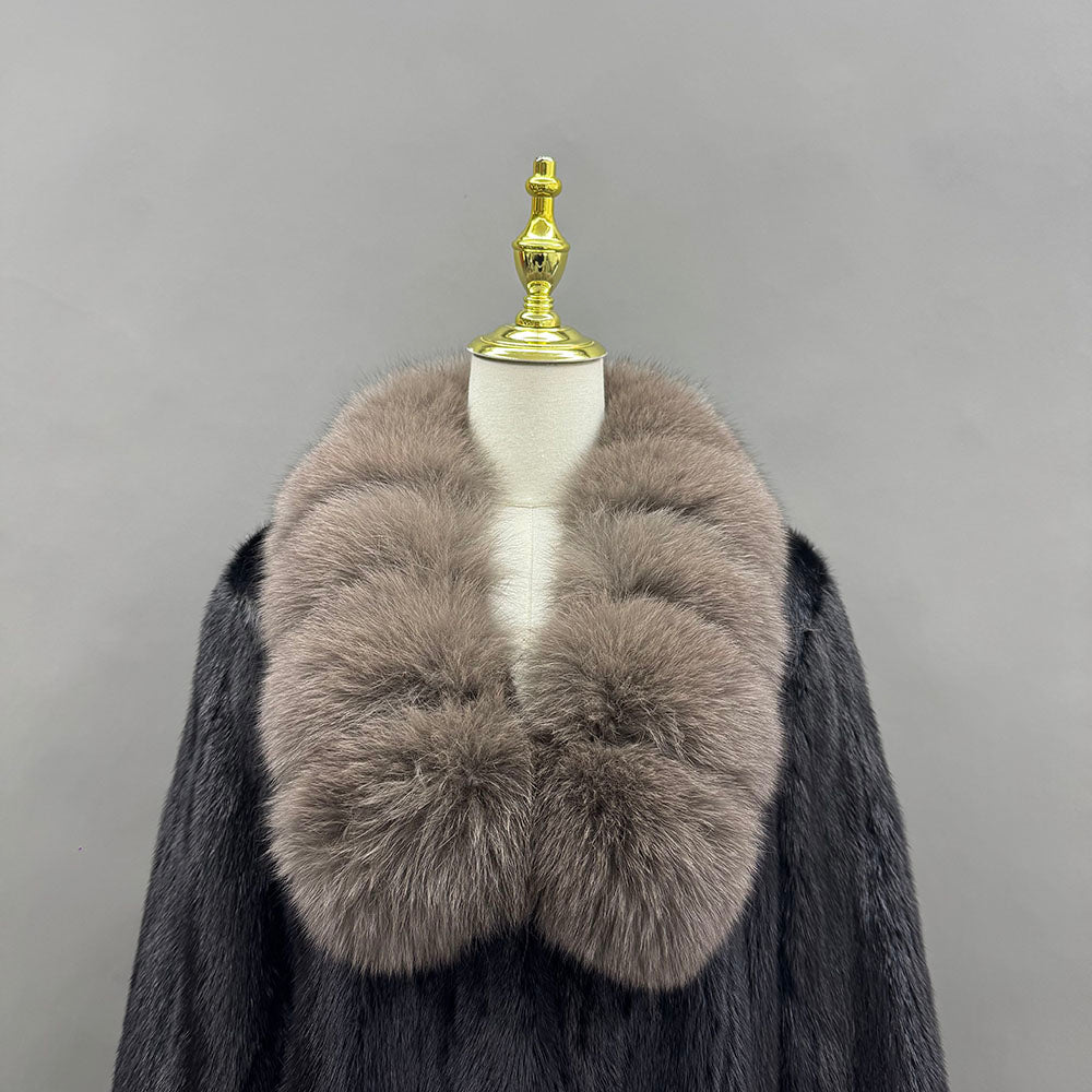 Women's Real Mink Fur Coat without Collar - Side View