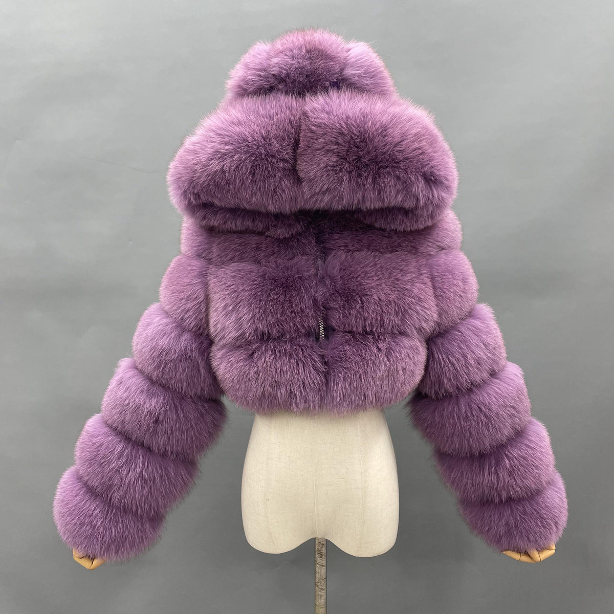 Women's Real Fox Fur Cropped Jacket with Three-Row Panels & Oversized Hood — Downtown Rhythm
