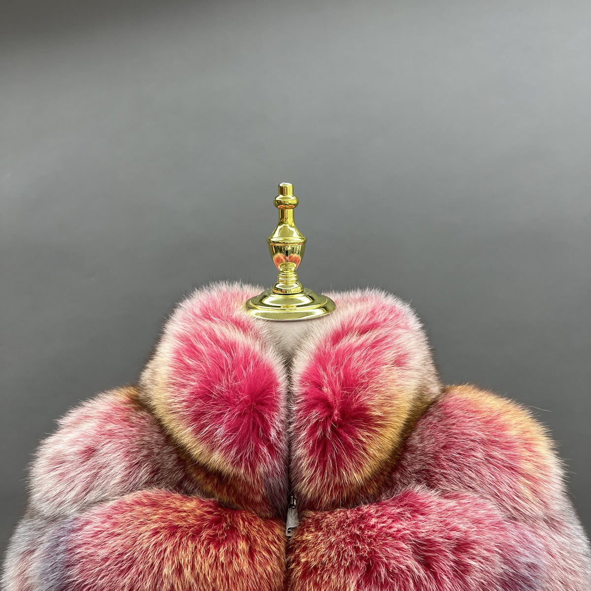 Women's Real Multicolor Fox Fur Cropped Jacket with Stand Collar & Zip Front — Downtown Rhythm