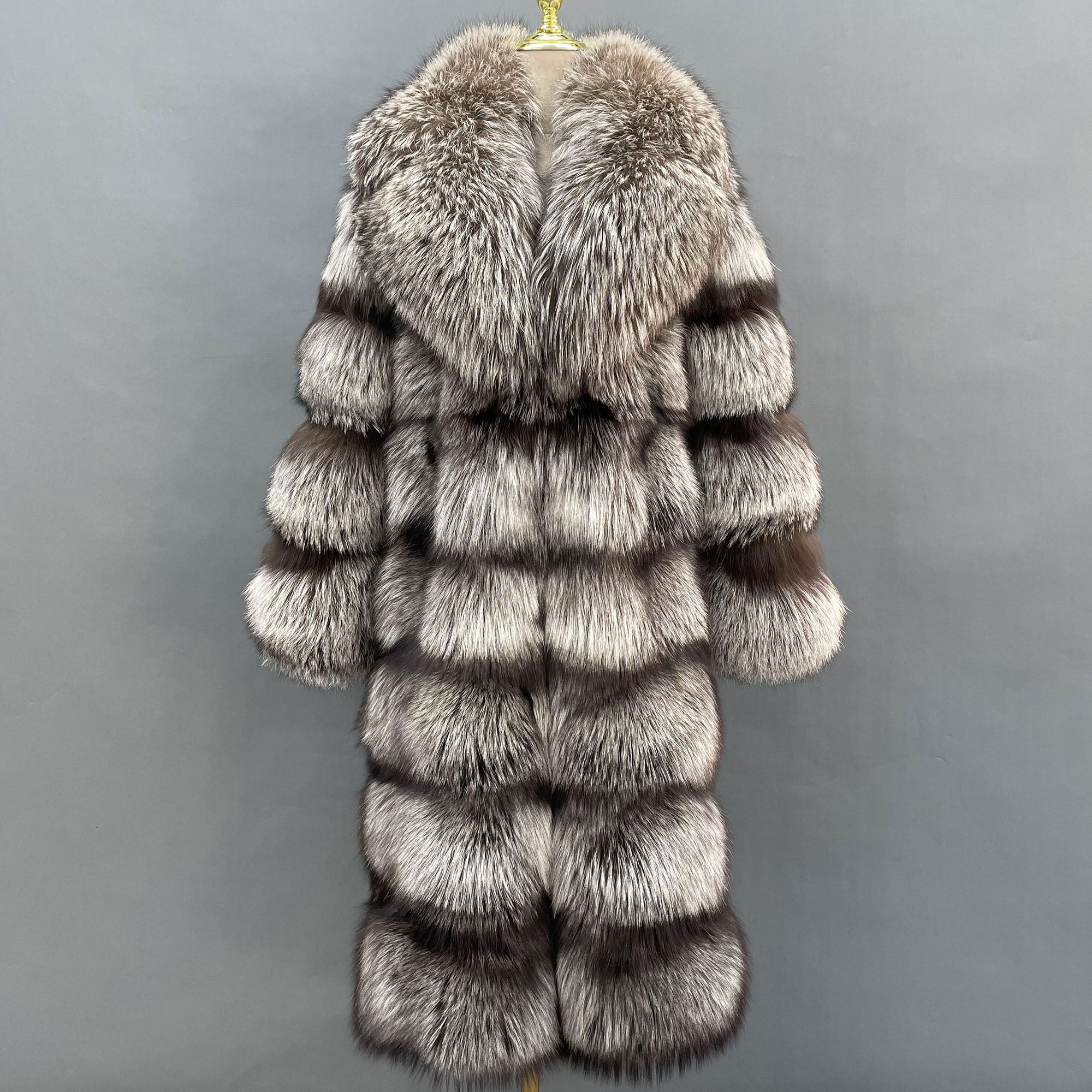 Women's Red Fox Fur Long Coat - model street style