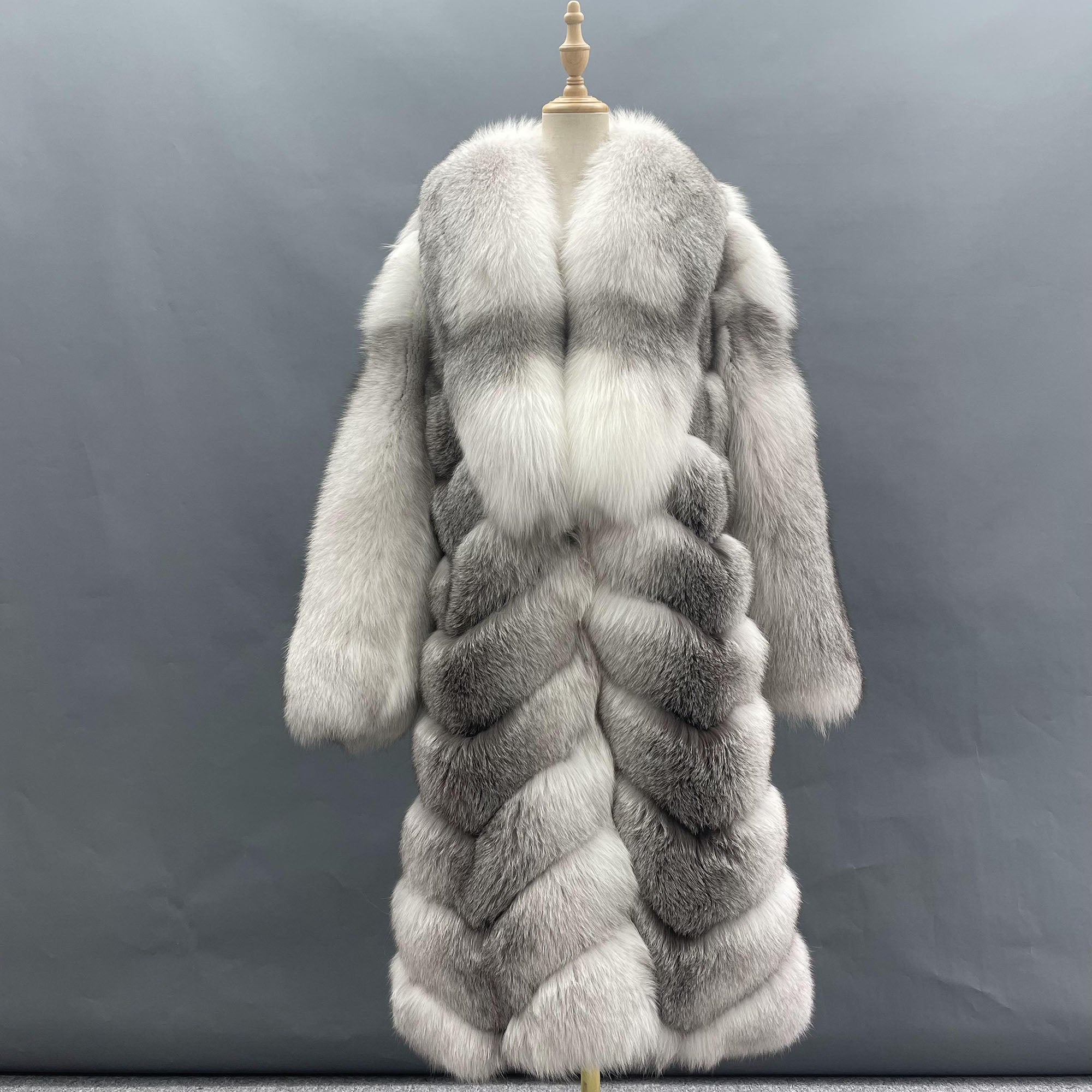 The Archive Women's Real Silver Fox Fur Long Coat - Front View, Full Length Luxury Fur Coat