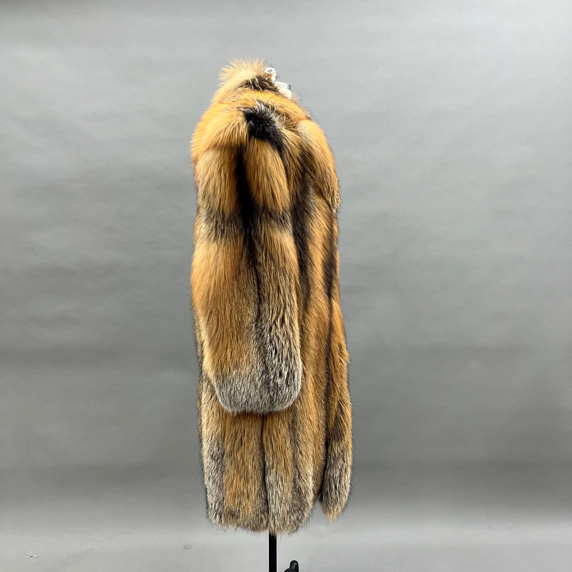 Women's Golden Cross Fox Fur Maxi Coat - Model with Porsche