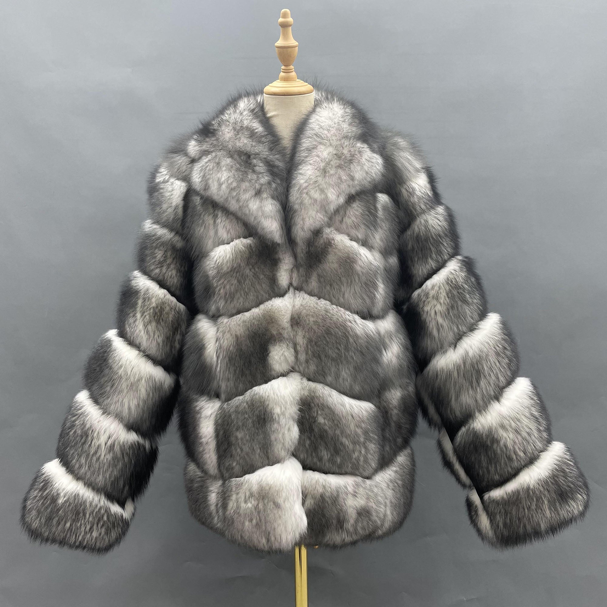 Women's Frosted Fox Fur Coat - Natural White - Front View