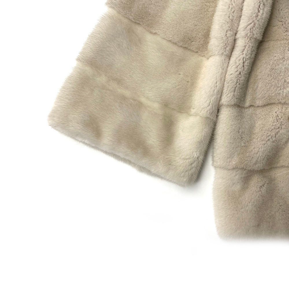 Women's Real Mink Fur Stand-Collar Cropped Coat - Cuff & Hem Detail