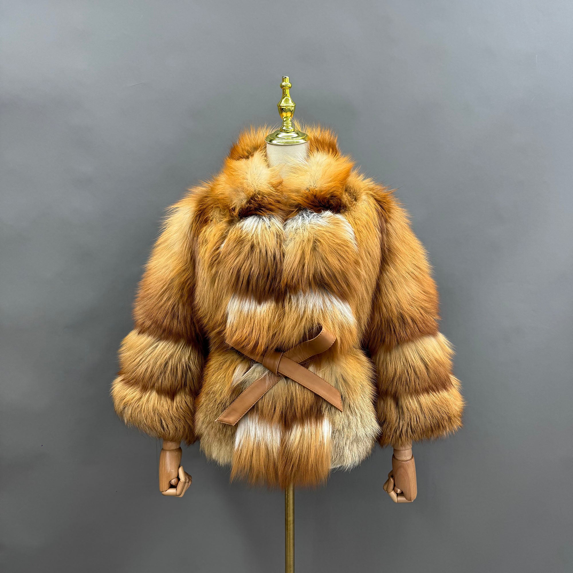Women's Big Fur Collar Silver Fox Fur Oversized Cape Jacket with Belted Waist & Oversized Lapel — Alpine Fur Collection