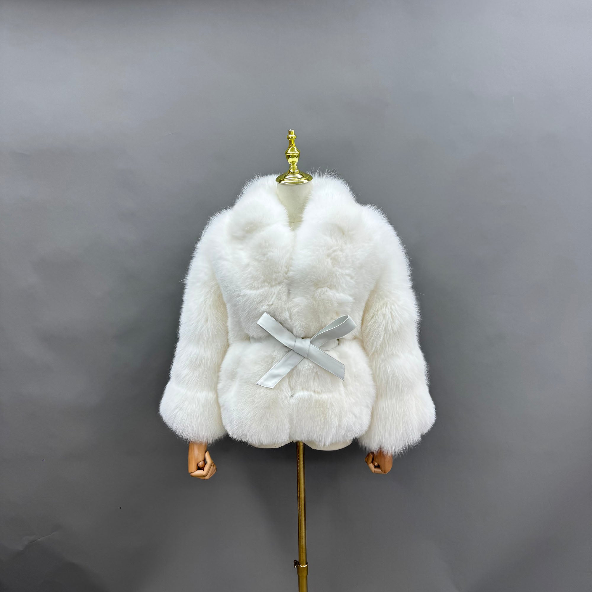 Women's Silver Fox Fur Oversized Cropped Jacket - Front View, White