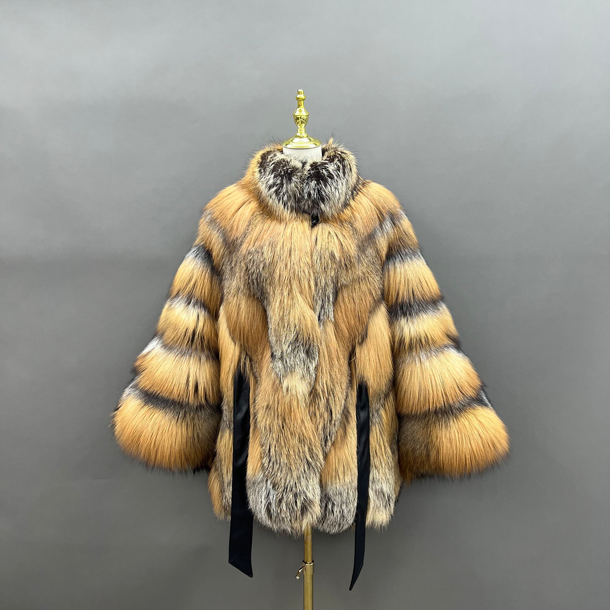 Women's real fox fur cape coat - mannequin front view