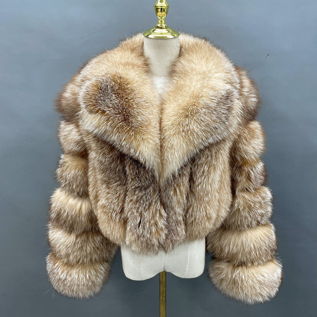 Women's Real Fox Fur Cropped Jacket with Oversized Shawl Collar — Downtown Rhythm